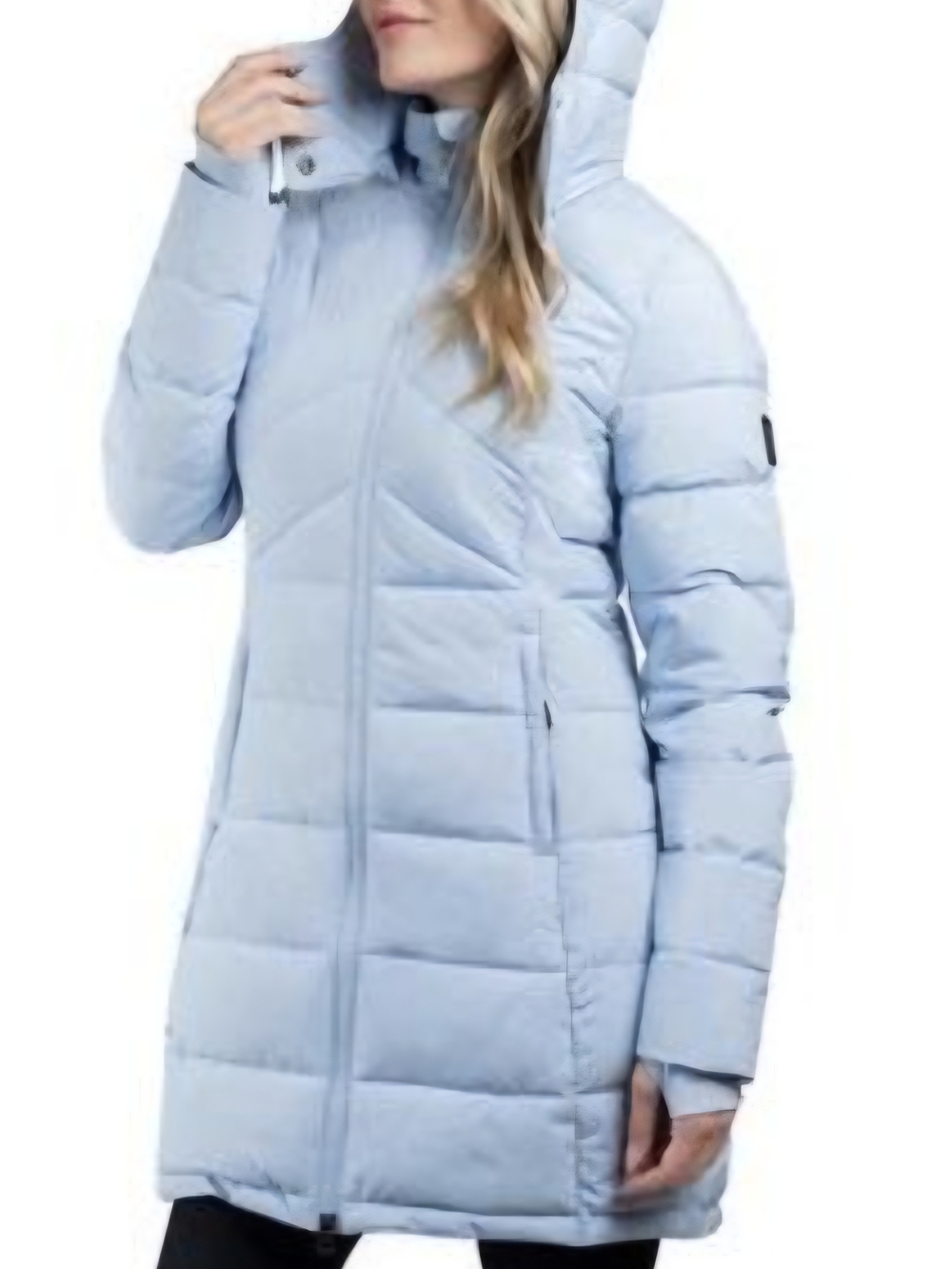 Lole Women's Light Blue Long Puffer Hooded Coat